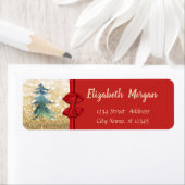 クリスマスツリー、レッドボウ、金ゴールドきらびやかな《写真》ぼけ味 ラベル (インサイチュ)