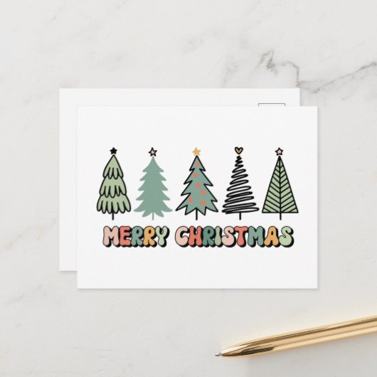 クリスマスツリー レトロクリスマス ポストカード (正面/裏面インサイチュ)