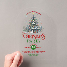 クリスマスツリー レトロ風タイポグラフィー クリスマスパーティー アクリル招待状