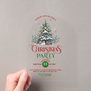 クリスマスツリー レトロ風タイポグラフィー クリスマスパーティー アクリル招待状