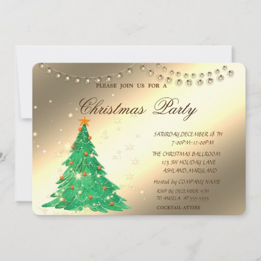 クリスマスツリー、会社のクリスマスパーティーの招待状 招待状 (正面)
