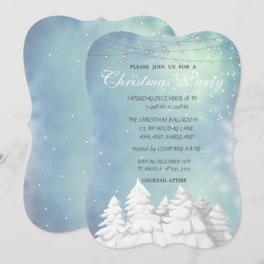 クリスマスツリー、会社のクリスマスパーティー 招待状 (正面/裏面)