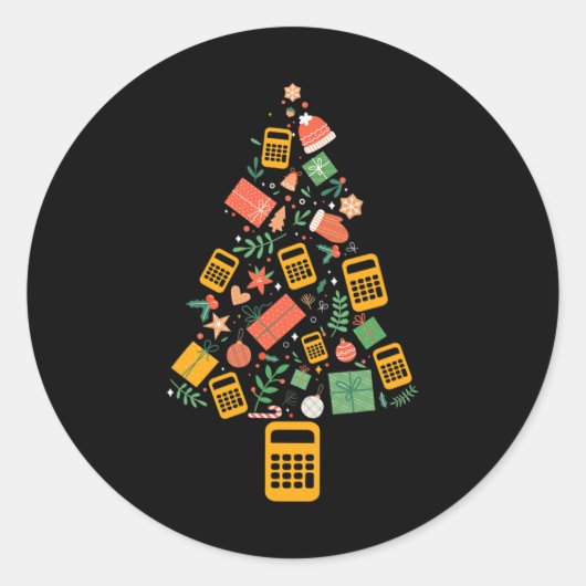 クリスマスツリー 会計士 電卓 金融 クリスマス ラウンドシール (正面)