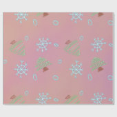クリスマスツリー 冬の雪の結晶 ピンク 青 緑 ラッピングペーパー (フラット)