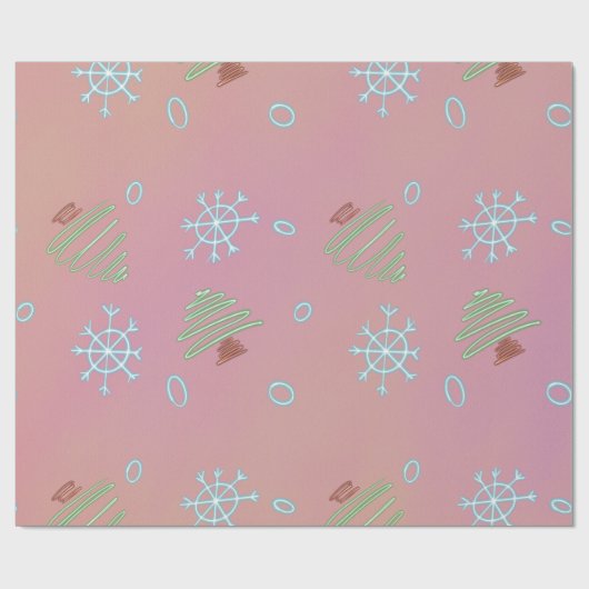 クリスマスツリー 冬の雪の結晶 ピンク 青 緑 ラッピングペーパー (フラット)