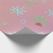 クリスマスツリー 冬の雪の結晶 ピンク 青 緑 ラッピングペーパー (角)