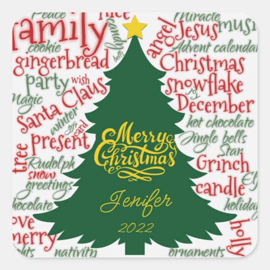 クリスマスツリー（名前はギフト） スクエアシール (正面)
