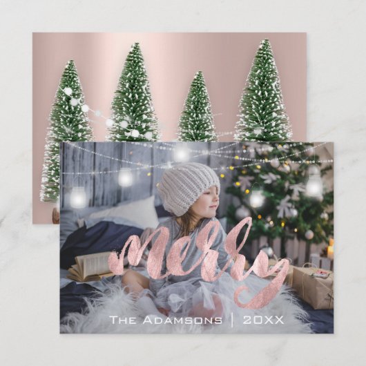 クリスマスツリー 名前 フォト ツリー ローズ ライト 招待状 (正面/裏面)