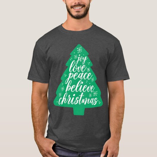 クリスマスツリー 喜び 愛 平和 信じる クリスマス ヴィ Tシャツ (正面)