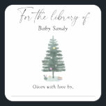 クリスマスツリー - 図書館のために スクエアシール<br><div class="desc">冬のクリスマスツリー ベイビーシャワーパーティー。 クリスマスツリー 常緑樹。 水彩の松の木。 ジェンダー ニュートラル スタイル。 対応アイテムあり。</div>