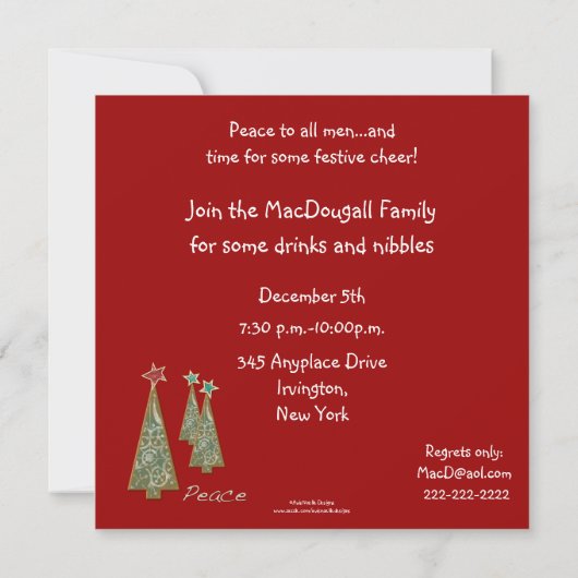 クリスマスツリー – 平和/赤 招待状 (裏面)