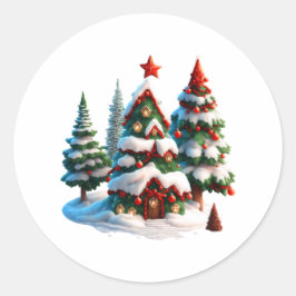 クリスマスツリー、新年のシール、アートクリスマス ラウンドシール