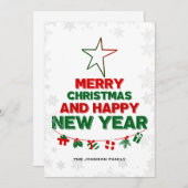 クリスマスツリー，新年，言葉，星，贈り物 シーズンカード (正面/裏面)