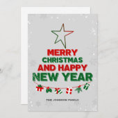クリスマスツリー，新年，言葉，星，贈り物 シーズンカード (正面/裏面)