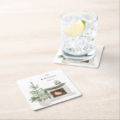 クリスマスツリー&暖炉&名前 スクエアペーパーコースター (インサイチュ)