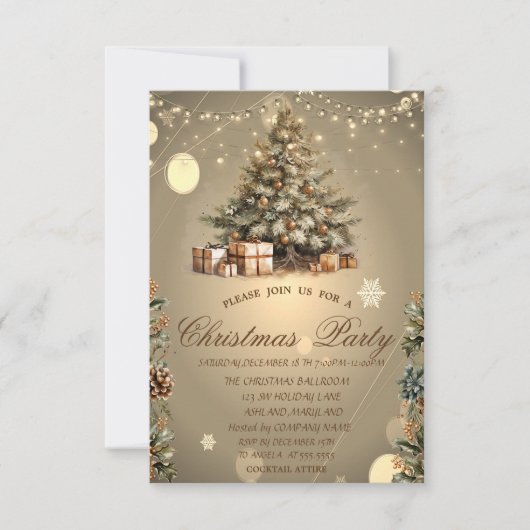 クリスマスツリー,松ぼっくり 星 クリスマスの会社 招待状 (正面)