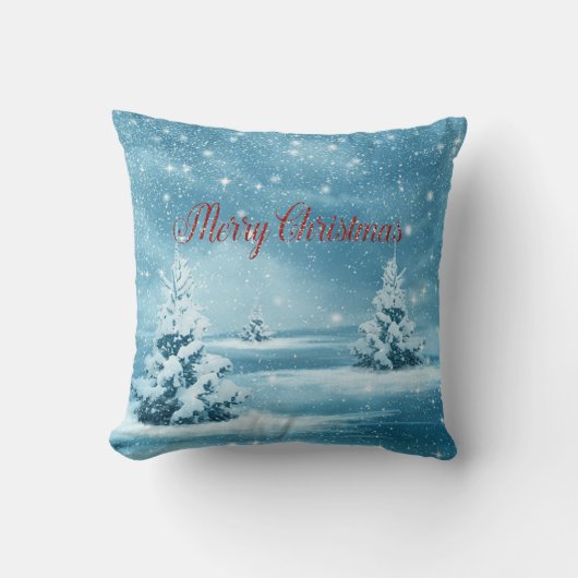 クリスマスツリー、森林、メリークリスマス クッション (正面)