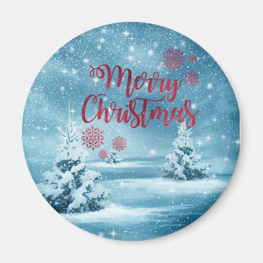 クリスマスツリー、森林、メリークリスマス マグネット (正面)