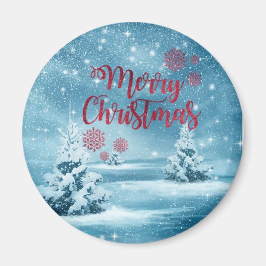 クリスマスツリー、森、メリークリスマス マグネット (正面)