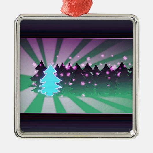 クリスマスツリー 様々な緑の色合い メタルオーナメント (正面)