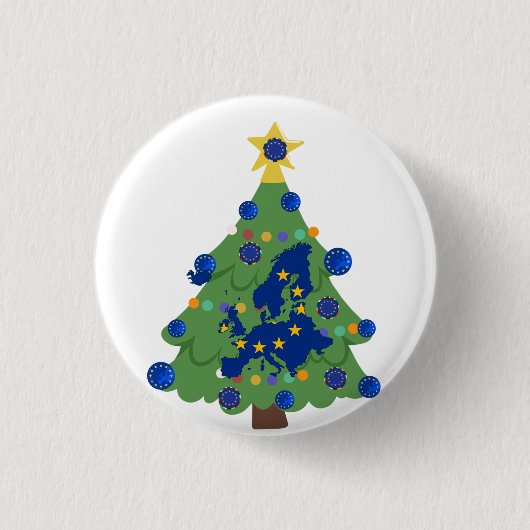 クリスマスツリー – 欧州連合(EU)国旗 | EUユーロ – b 缶バッジ (正面)