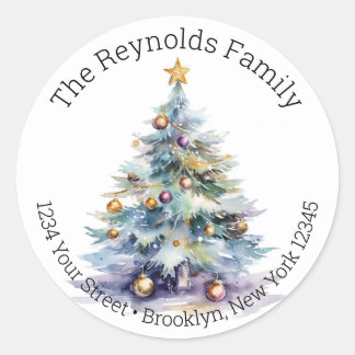 クリスマスツリー – 水彩差出人住所ラベル ラウンドシール
