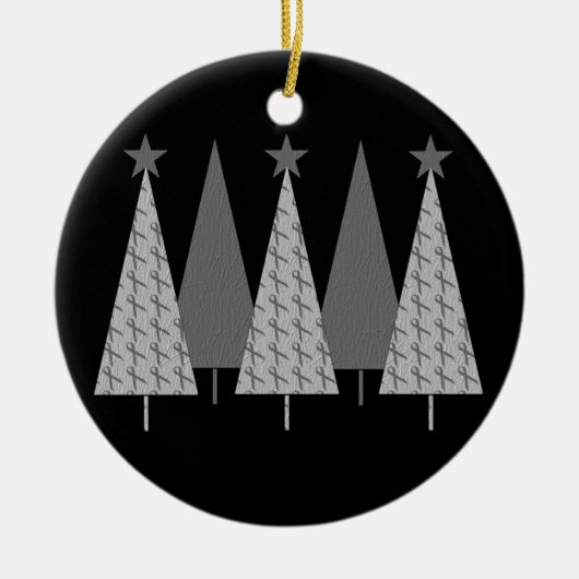 クリスマスツリー-灰色のリボンの脳腫瘍 セラミックオーナメント (正面)