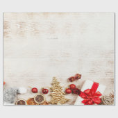 クリスマスツリー，現在の木の質感ホリデー ラッピングペーパー (フラット)