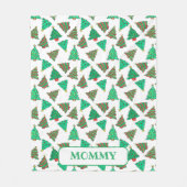 クリスマスツリー | 白と緑のママ フリースブランケット (正面)