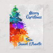 クリスマスツリー、絵を描（ばちゃばちゃ）跳ねる、原色 シーズンポストカード (正面)