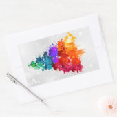 クリスマスツリー、絵を描(ばちゃばちゃ)跳ねる、原色 長方形シール (封筒)