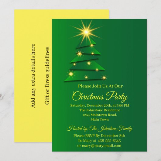 クリスマスツリー 緑 変更可能 名前 テキスト 招待状 (正面/裏面)