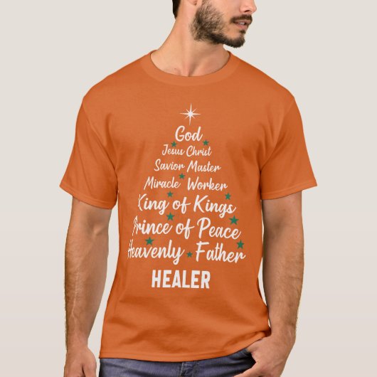 クリスマスツリー 聖書 イエスの名 キリスト教 キリスト Tシャツ (正面)
