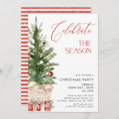 クリスマスツリー 赤いカリグラフィー クリスマスパーティー 招待状 (正面/裏面)