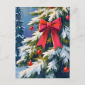 クリスマスツリー 赤いリボン 水彩画 シーズンポストカード (正面)