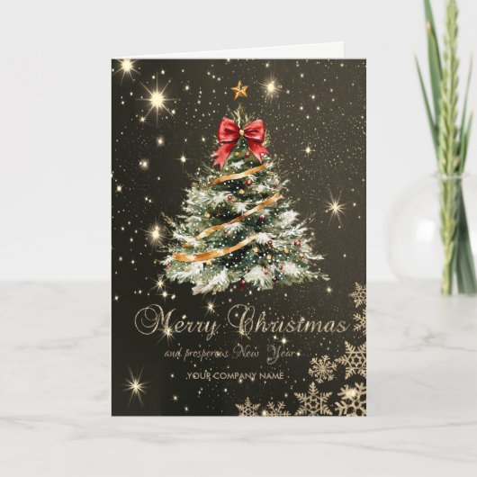 クリスマスツリー 赤いリボン 雪の結晶,企業 シーズンカード (正面)