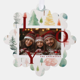 クリスマスツリー 赤い喜び パステル水彩写真 オーナメントカード