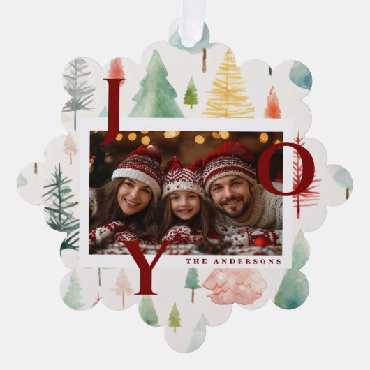 クリスマスツリー 赤い喜び パステル水彩写真  オーナメントカード (正面)