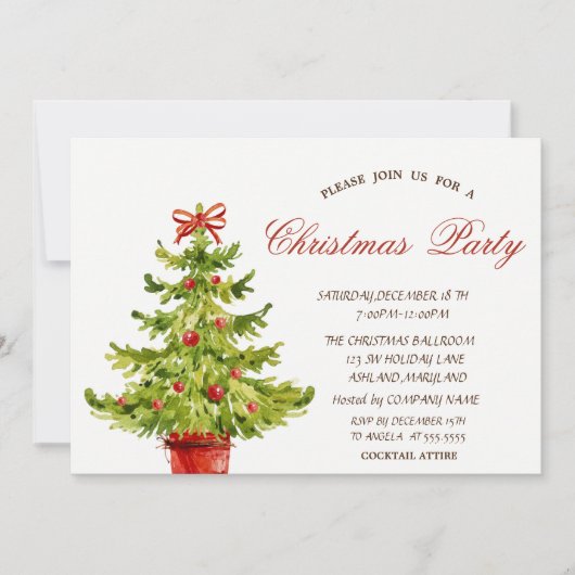 クリスマスツリー、赤企業のクリスマスパーティー 招待状 (正面)