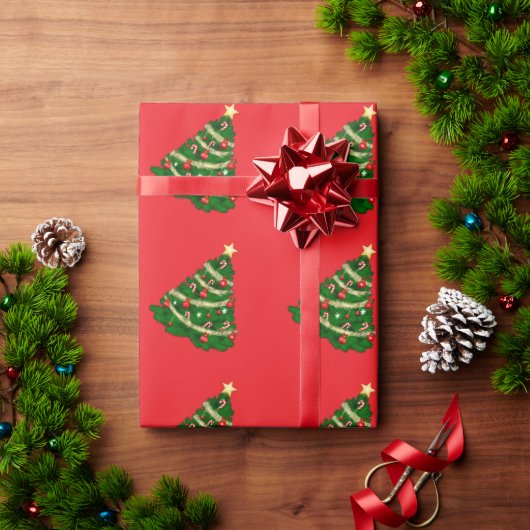 クリスマスツリー 赤 ラッピングペーパー (クリスマスギフト)
