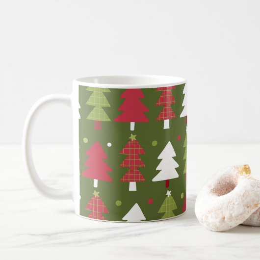 クリスマスツリー 赤 白 緑 コーヒーマグカップ (ドーナツ)