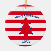 クリスマスツリー 赤 青 白 セラミックオーナメント (正面)