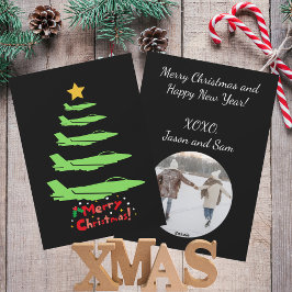 クリスマスツリー，軍隊航空機，ミニマリスト シーズンカード