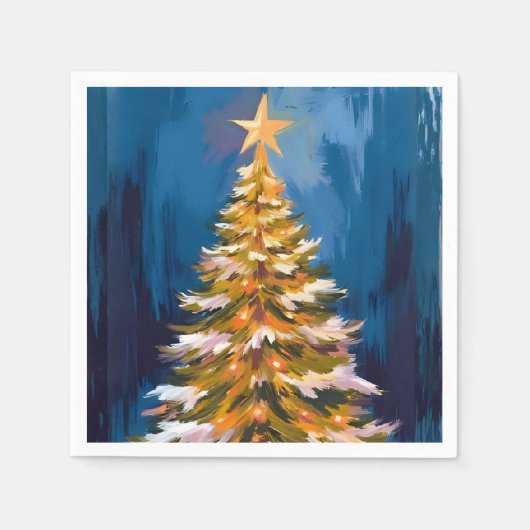 クリスマスツリー 輝く星 水彩画 スタンダードカクテルナプキン (正面)