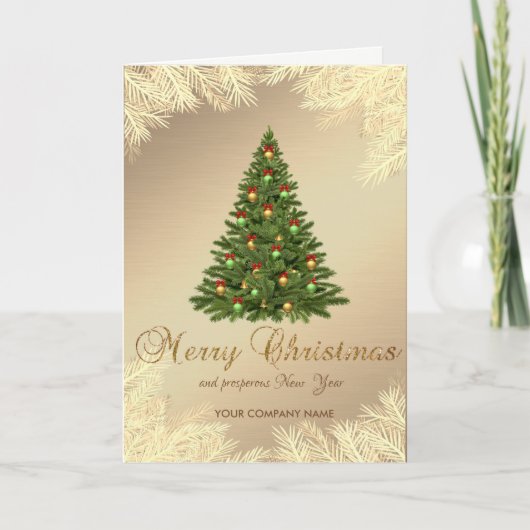 クリスマスツリー、金の枝、ビジネス用 シーズンカード (正面)