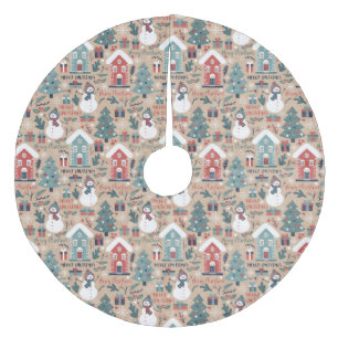 クリスマスツリー，雪だるま，ギフトと家 フリース ツリースカート