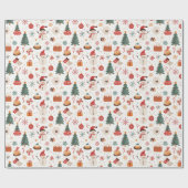 クリスマスツリー、雪だるま、ギフト白いクリスマス ラッピングペーパー (フラット)