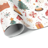 クリスマスツリー、雪だるま、ギフト白いクリスマス ラッピングペーパー (ロールコーナー)