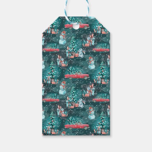 クリスマスツリー、雪だるま、バニー ギフトタグ (正面)