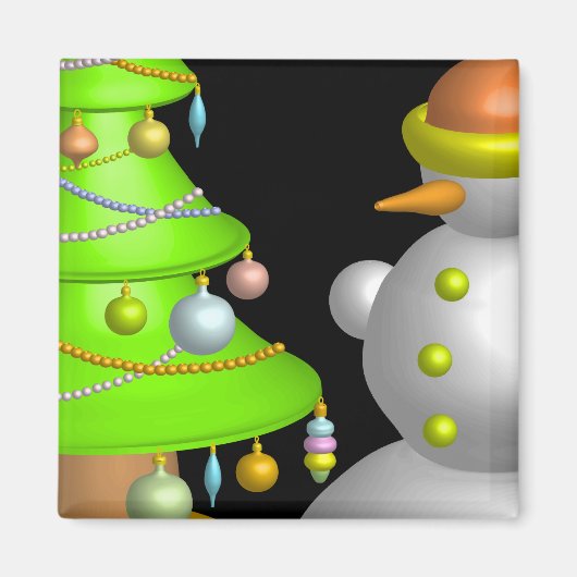 クリスマスツリー&雪だるま マグネット (正面)